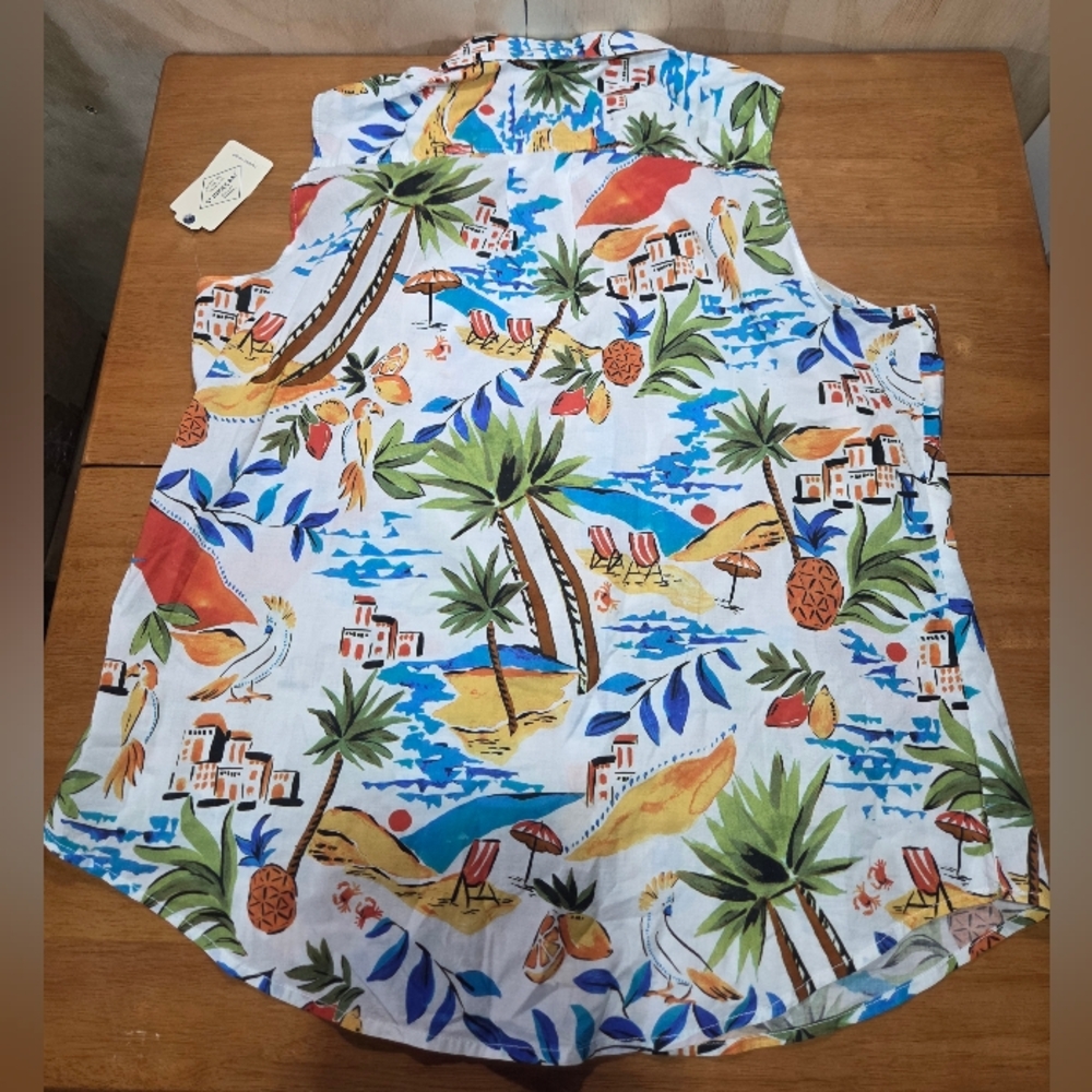 St. John's Bay Tropical‎ Print Sleeveless Button Front Top XL - Charity Item - Picture 6 of 6